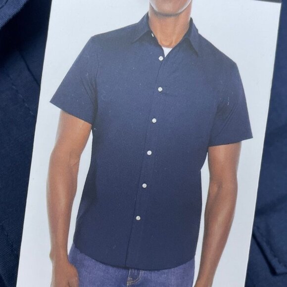 Gap Mens Short Sleeve Navy Blue Button-Up Shirt Size Large a1426 - Picture 3 of 6